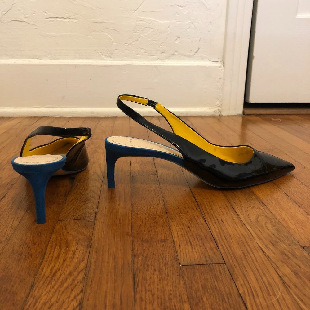 Zara Contrast Patent Suede Pointy Toe Slingbacks - Picture 7 of 11